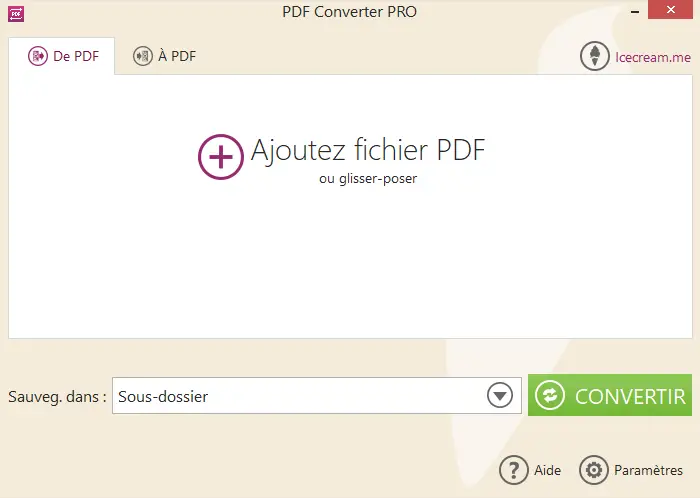 Mode "Convertir à partir de PDF" Mode "Convertir à partir de PDF"
